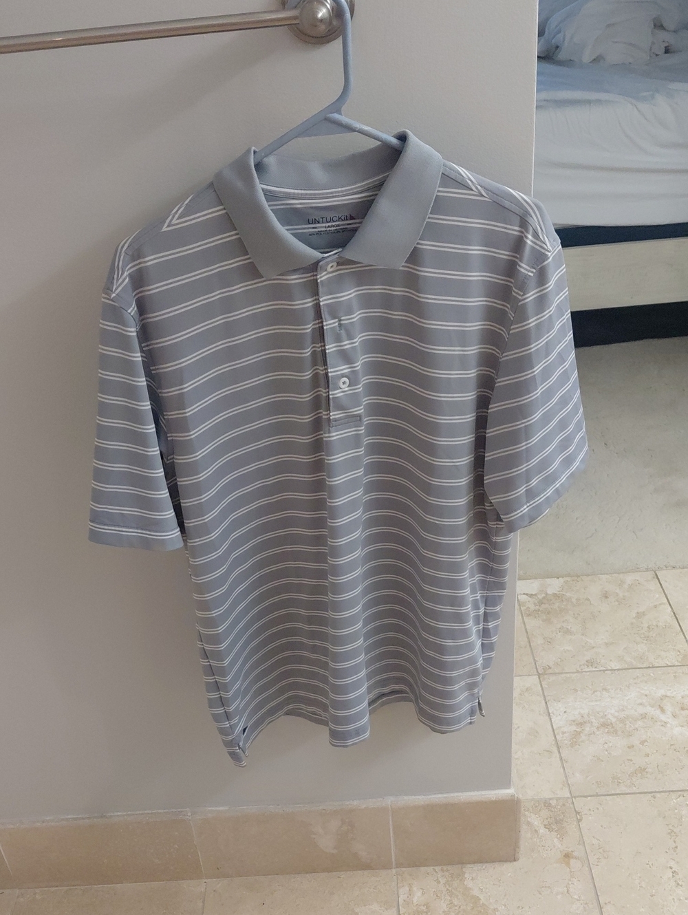 UNTUCKit Light Gray Striped Polo